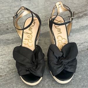 Sam Edelman Black Knot-Front Espadrille Wedge Sandals with Gold Accents